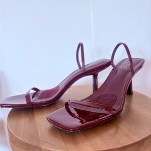 RAYE Patent Leather Burgundy Kitten Heel Sandals